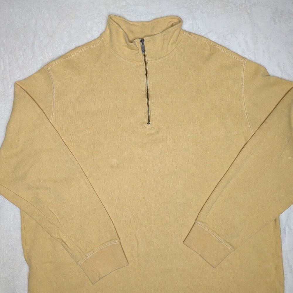 Eddie Bauer Sweater Mens XLT Yellow Knit Long Sleeve 1/4 Zip Adult XLTall Cotton
